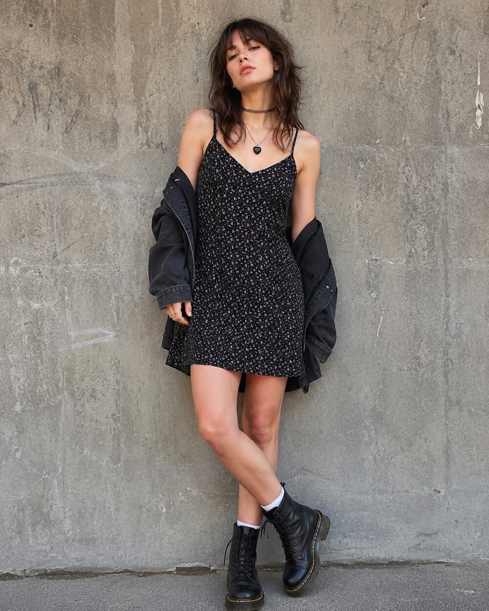 Princess Polly Slip Dress 12 Black Ditsy Floral Mini Adjustable Straps Grunge